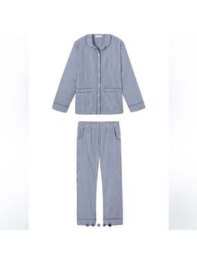 LAKE Poplin Piped Pants Set in Navy Stripe - XS